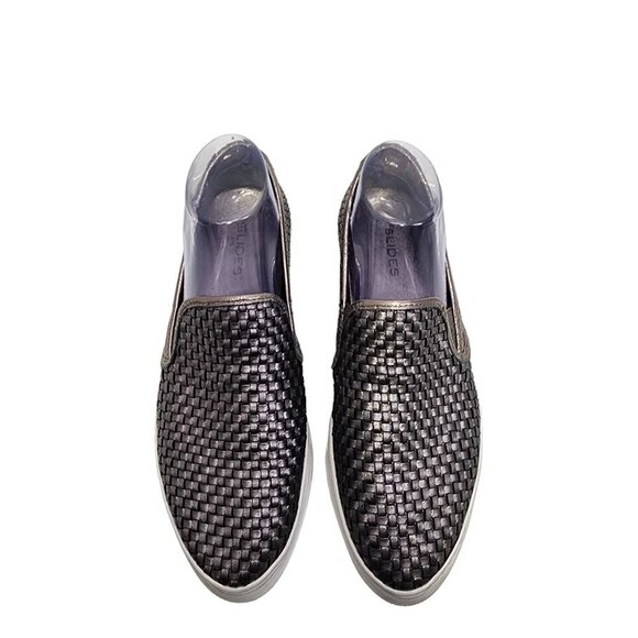 J/Slides S6 Flynn Slip Ons Silver Leather Woven Loafers Women's Size 10 - Picture 3 of 12